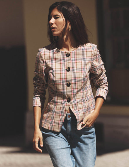 Hampstead Karierter Blazer-Braun, Rosa & Marineblau Kariert