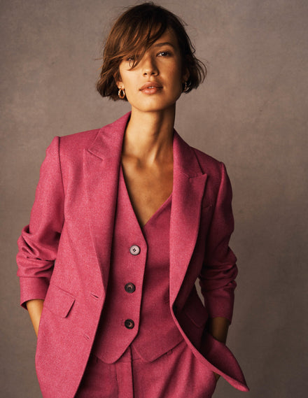 Stamford Blazer aus Wollmischung-Rosa Fischgrätenmuster