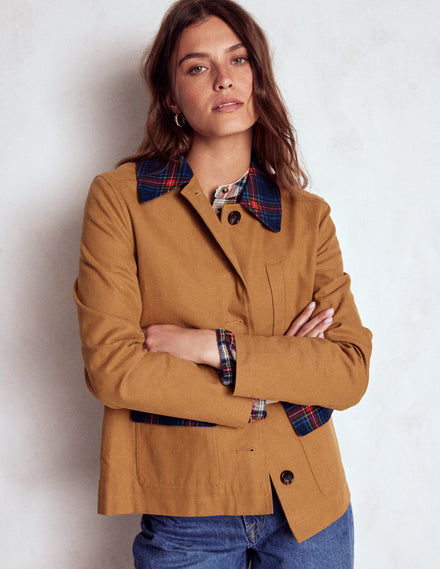 Barn Jacket aus Canvas-Haselnussbraun, Kariert