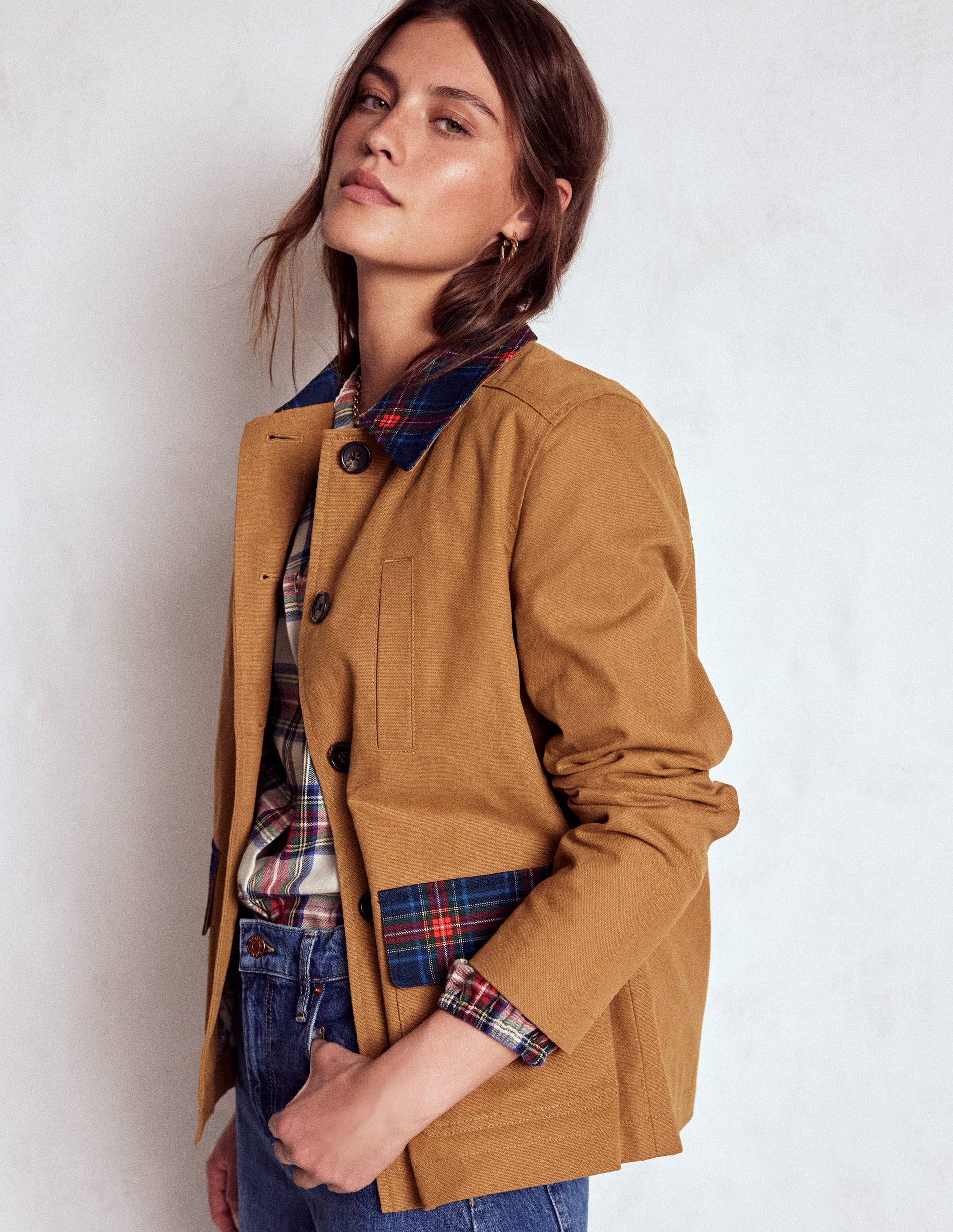 Barn Jacket aus Canvas-Haselnussbraun, Kariert-4