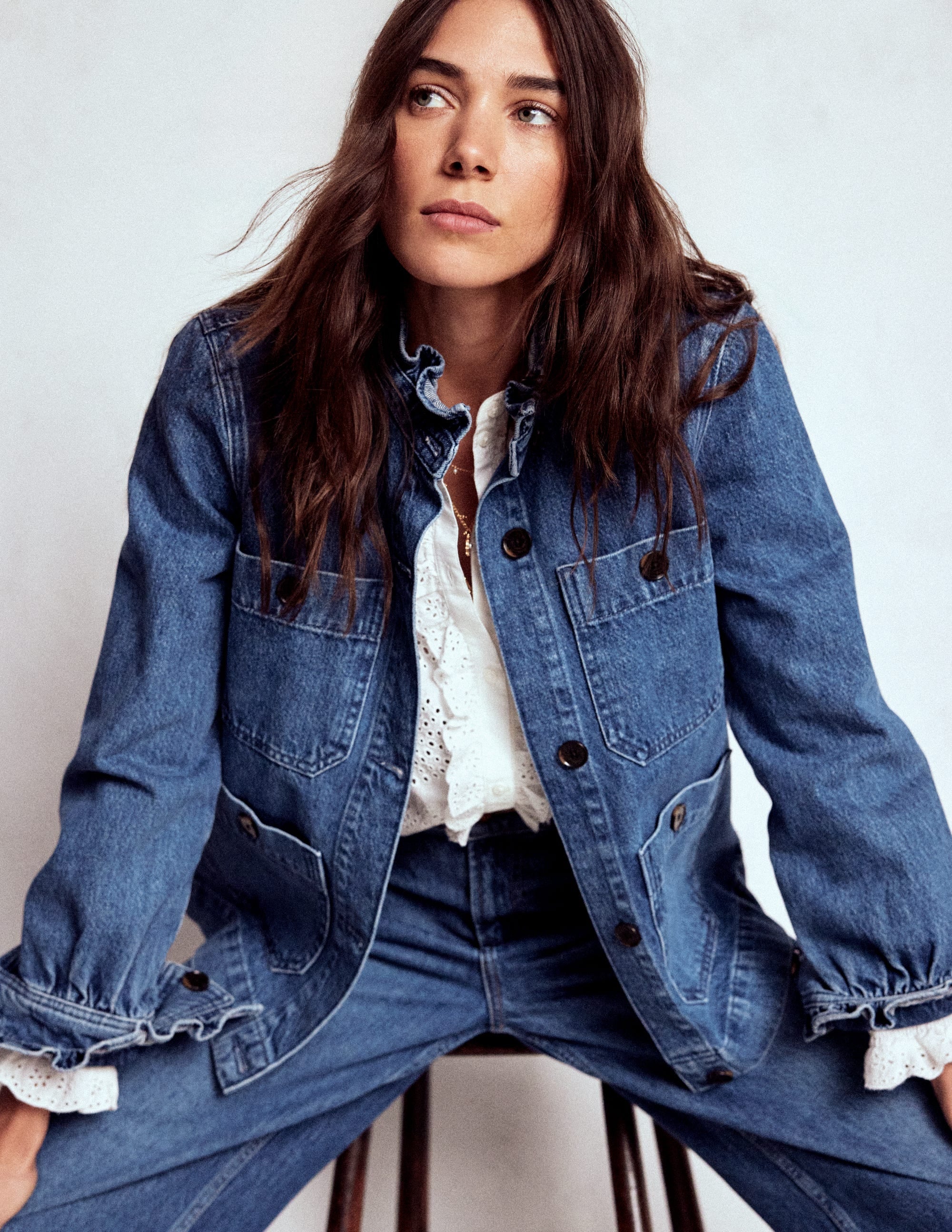 Denim Frill Collar Jacket-Mid Wash - Image 3