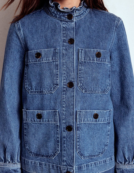 Jeansjacke mit Rüschenkragen-MITTLERE WASCHUNG