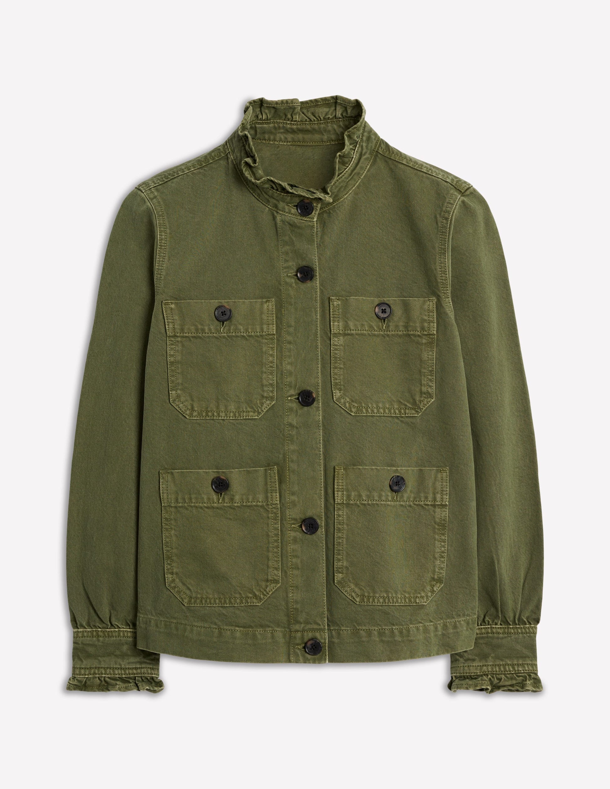 Baumwolljacke mit Rüschenkragen-Waldgrün-6