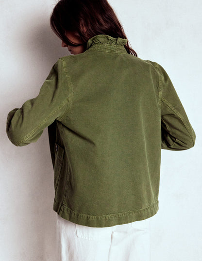 Baumwolljacke mit Rüschenkragen-Waldgrün-3