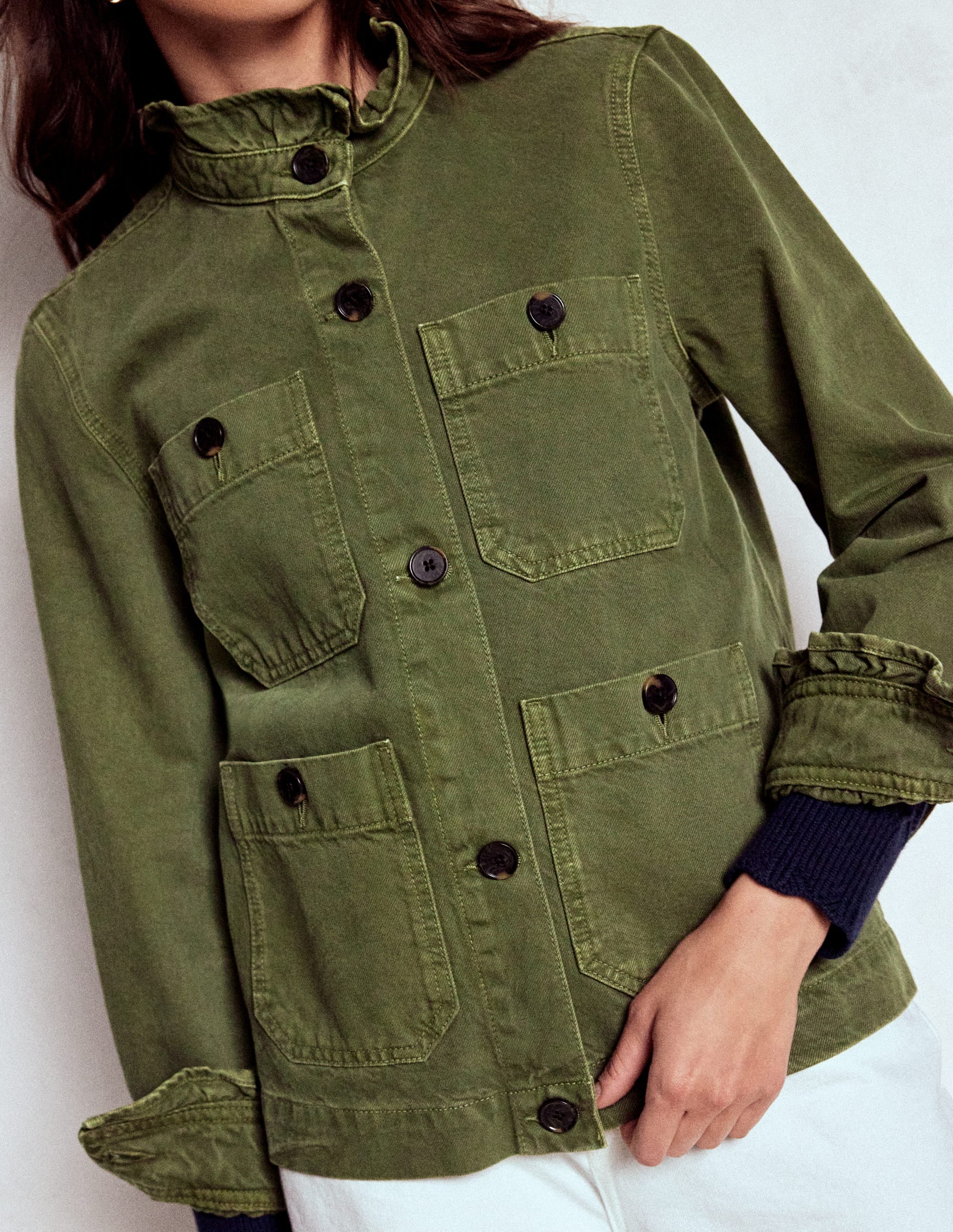 Baumwolljacke mit Rüschenkragen-Waldgrün - Image 5