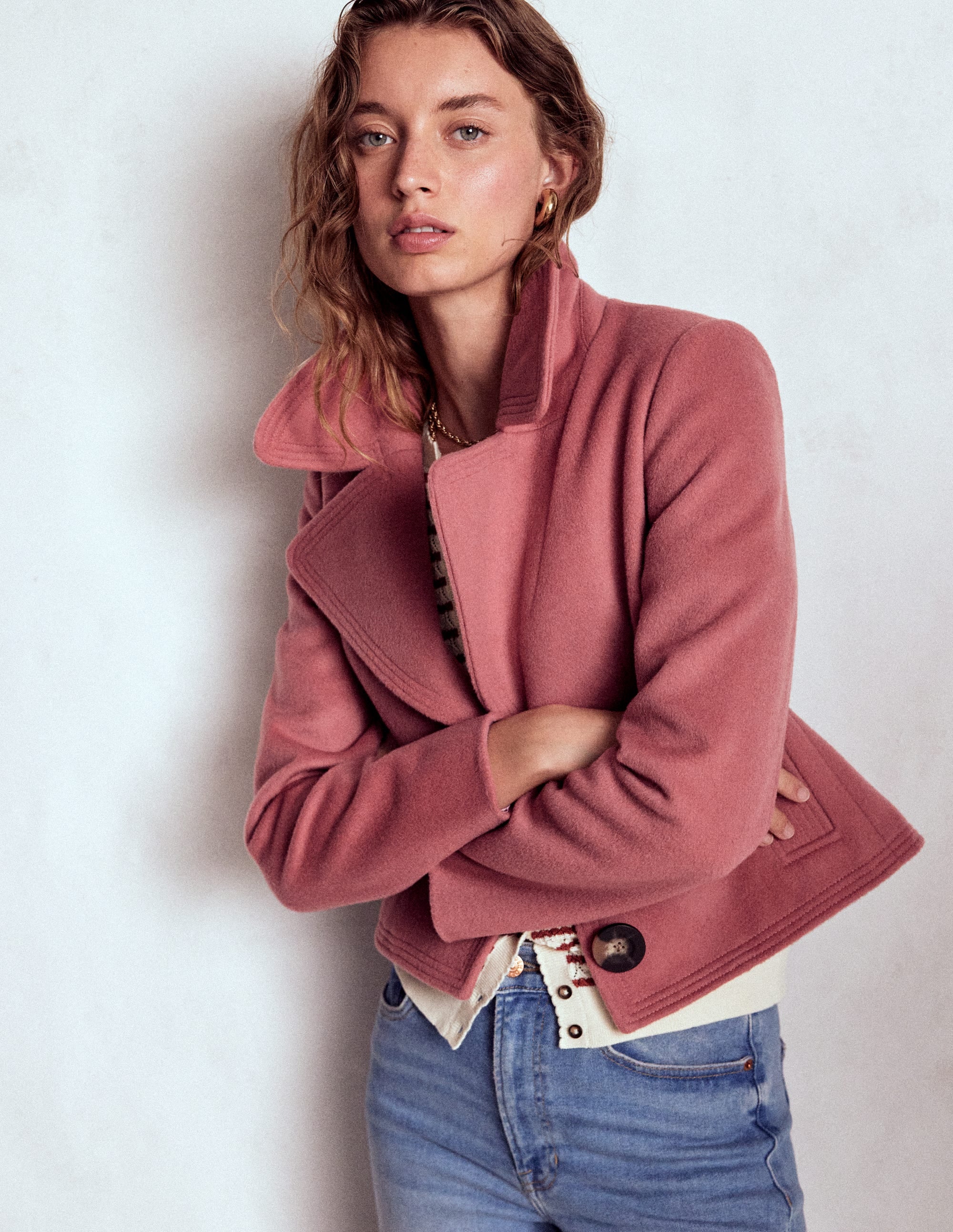 Veste à surpiqûres-Rose fard - Image 1