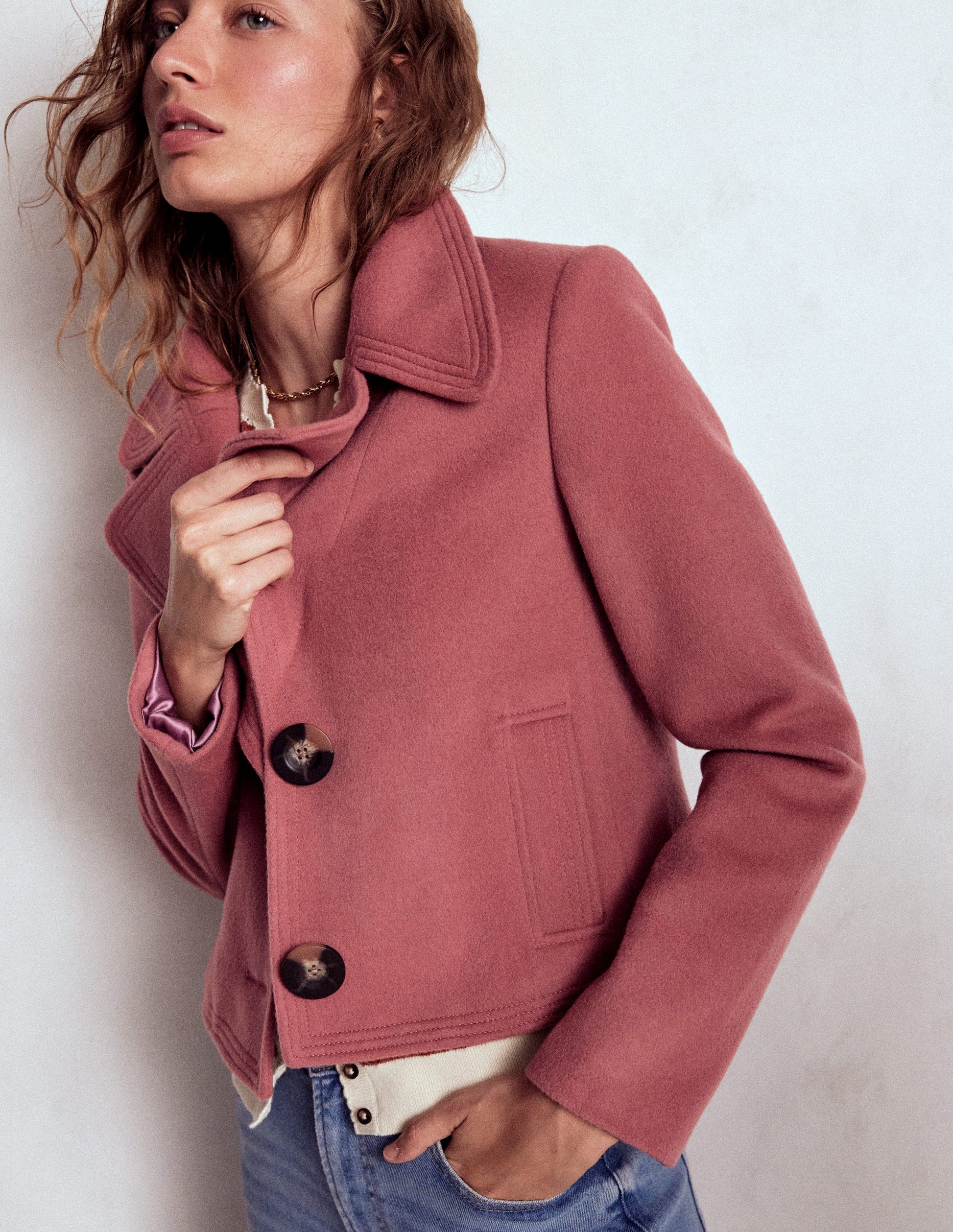 Veste à surpiqûres-Rose fard-5
