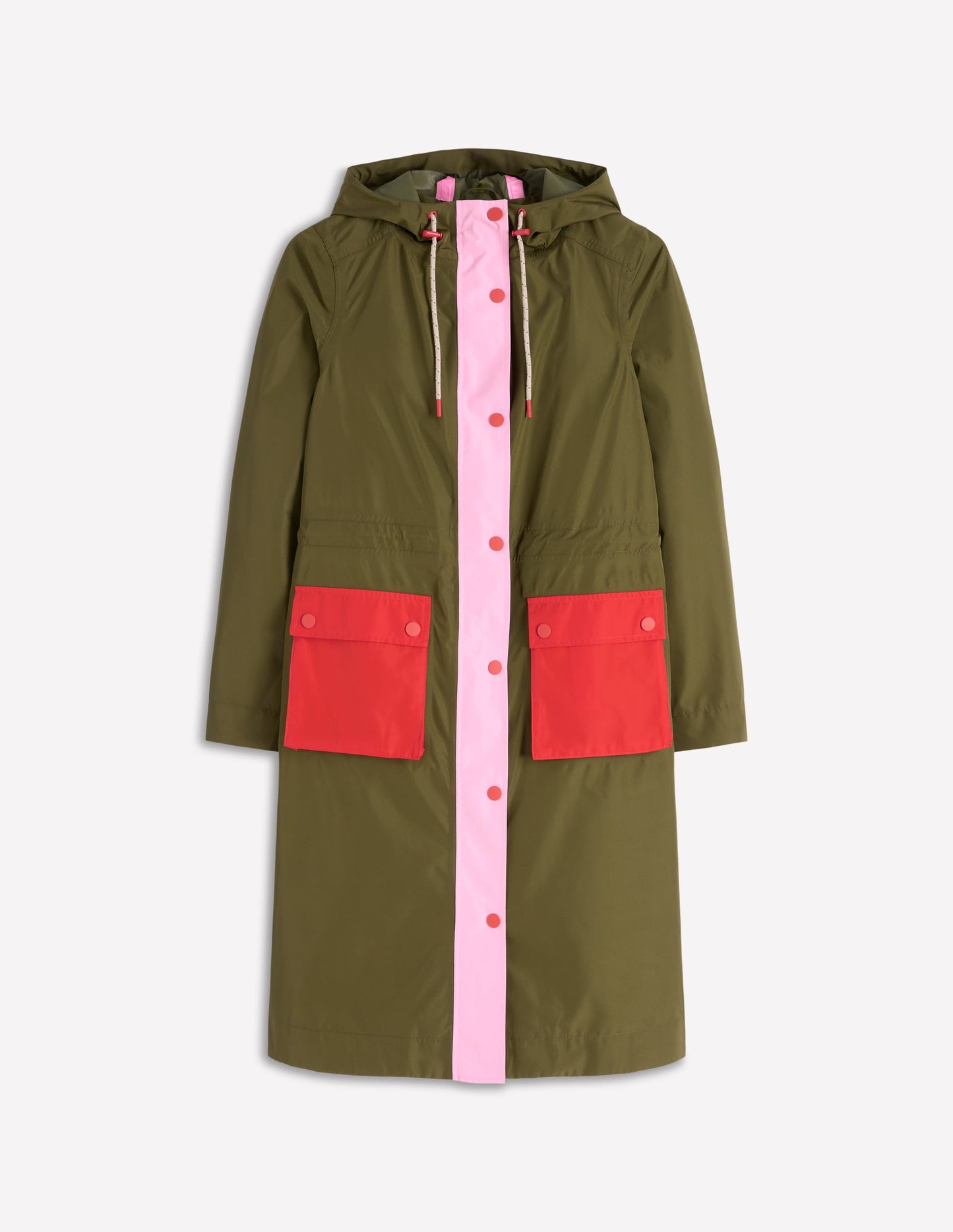 Lange Regenjacke-Khaki, Blockfarben