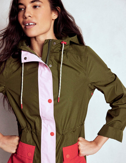 Lange Regenjacke-Khaki, Blockfarben-4