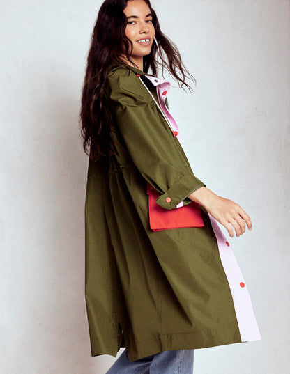 Lange Regenjacke-Khaki, Blockfarben-5