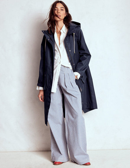 Lange Regenjacke-Ecru/Chalky Pink Stripe