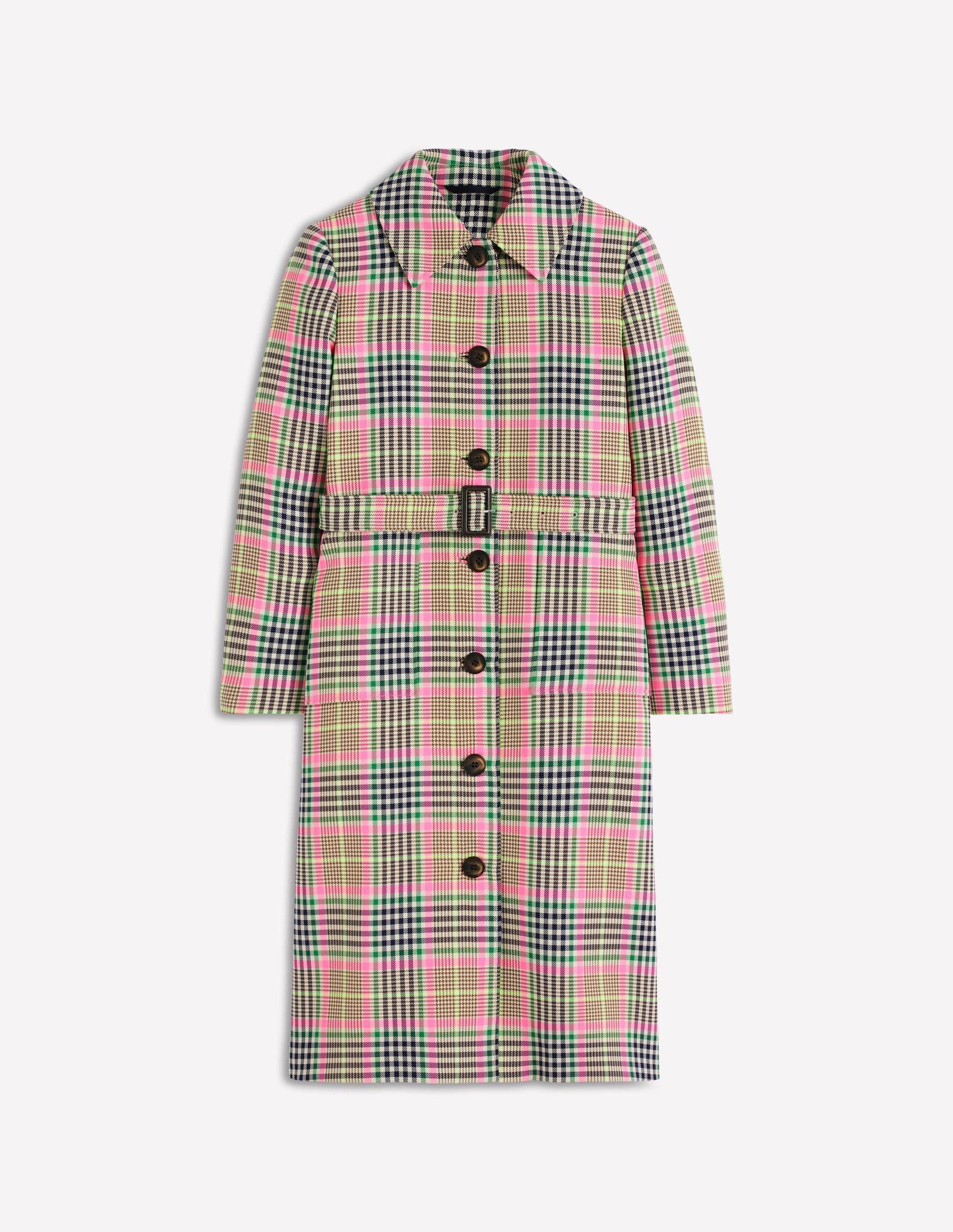 Lancaster Trenchcoat mit Gürtel-Braun, Neonpink Kariert-7