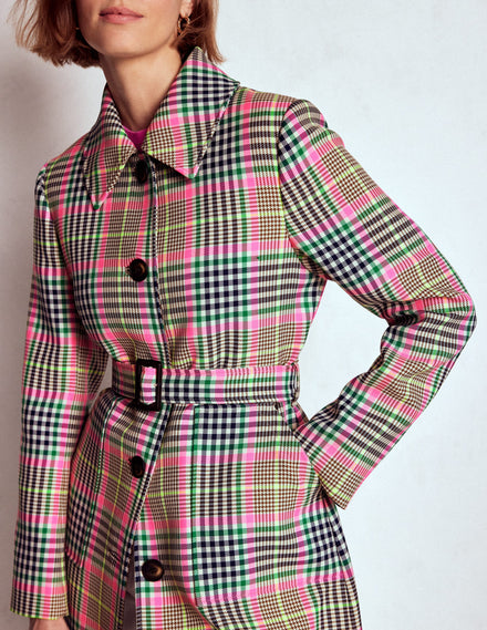 Lancaster Trenchcoat mit Gürtel-Braun, Neonpink Kariert