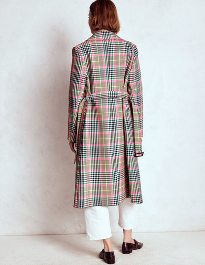 Lancaster Trenchcoat mit Gürtel-Braun, Neonpink Kariert-3