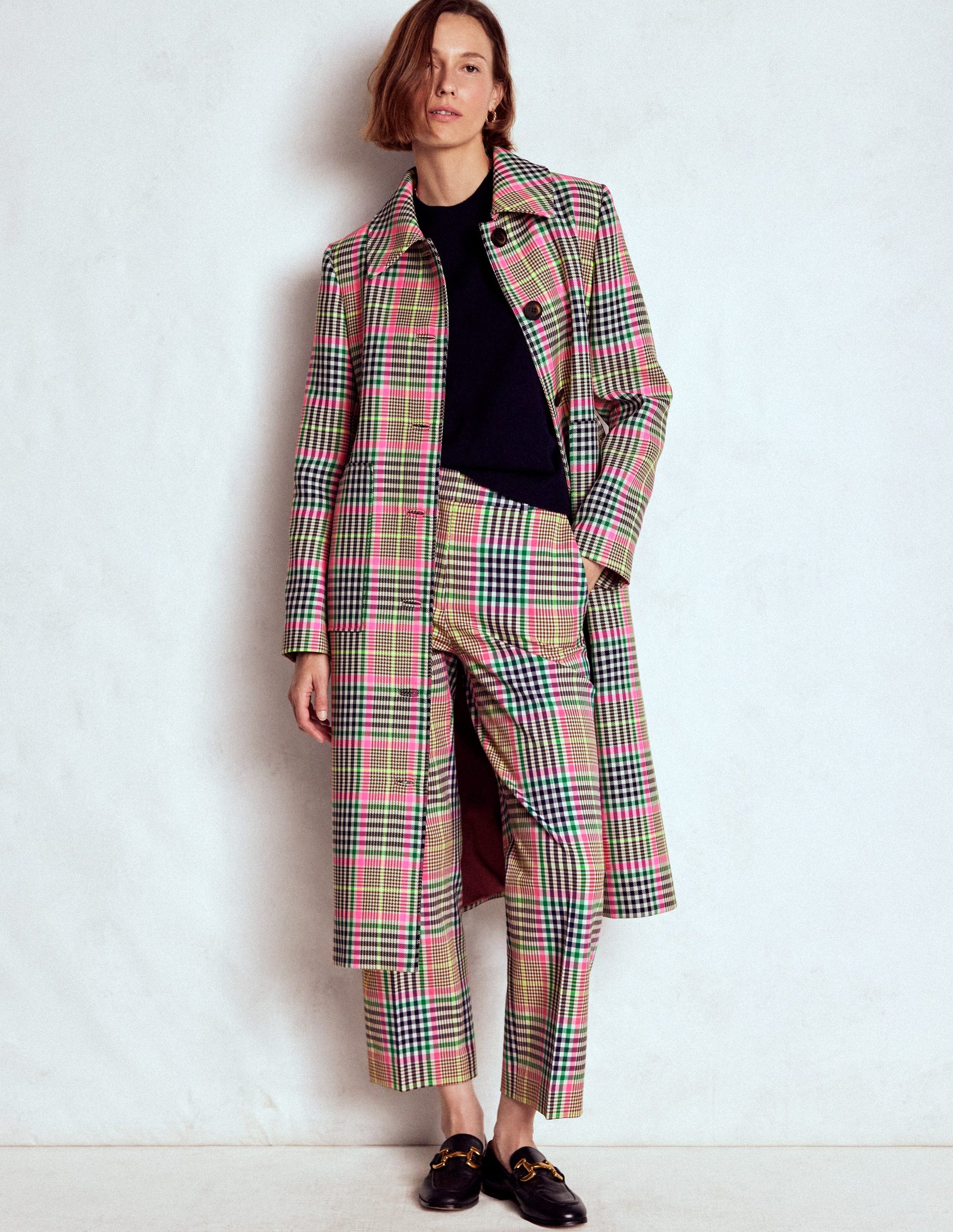 Lancaster Trenchcoat mit Gürtel-Braun, Neonpink Kariert-6