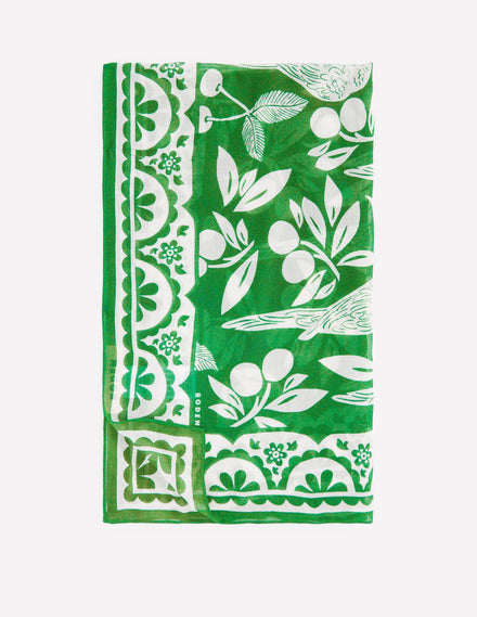 Foulard imprimé façon paréo-Vert tambourin, motif Parrot Pop