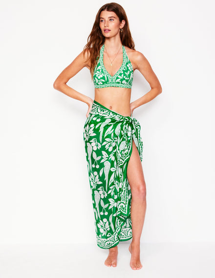 Foulard imprimé façon paréo-Vert tambourin, motif Parrot Pop