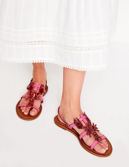 Originelle Sandalen mit Perlen und flacher Sohle-Hummer