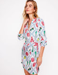 Cleo Leinenkleid mit Bindegürtel-Naturweiß, Tropical Bonanza-Motiv