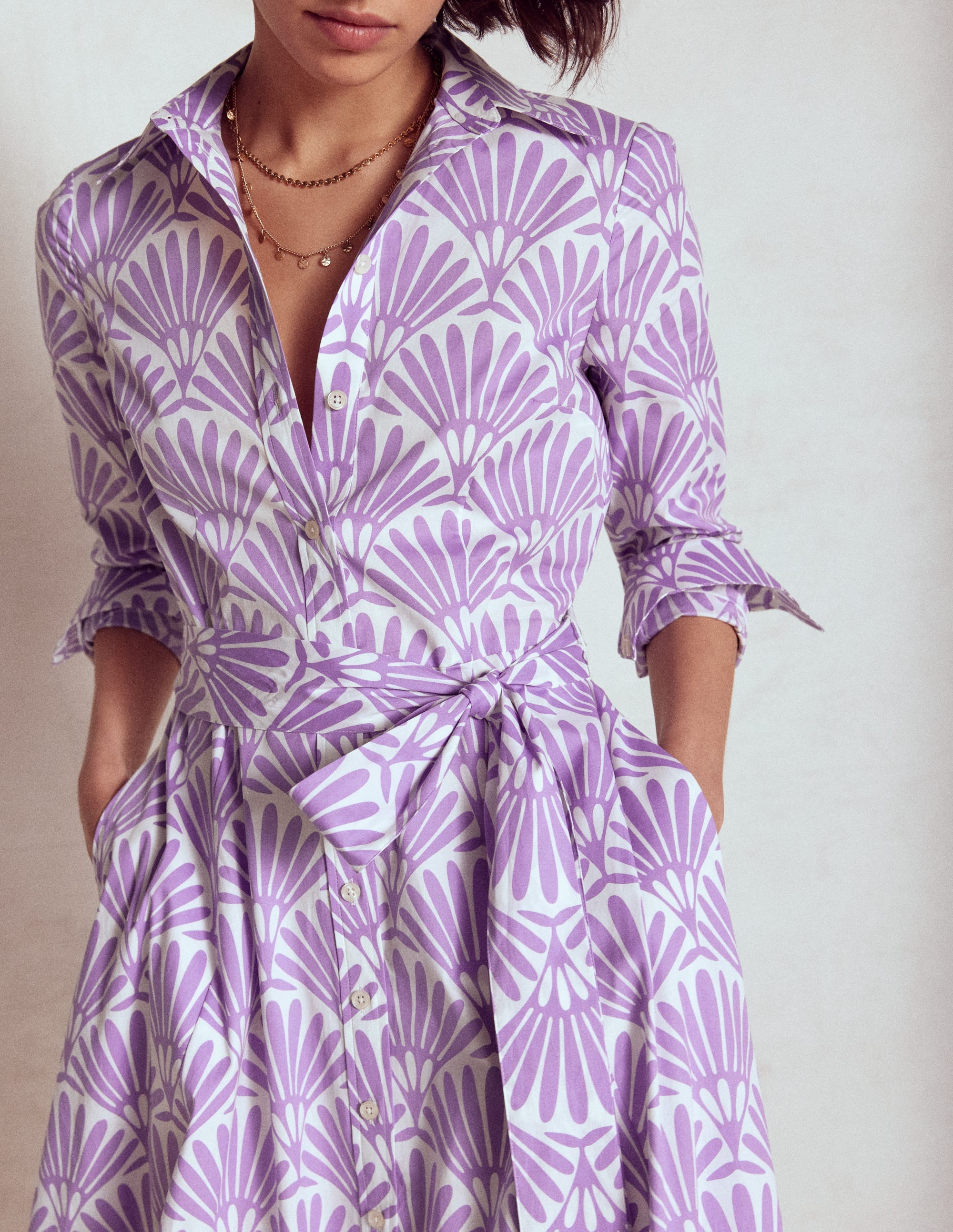 Robe-chemise midi Amy en coton-Joli violet, motif Deco Palm - Image 2