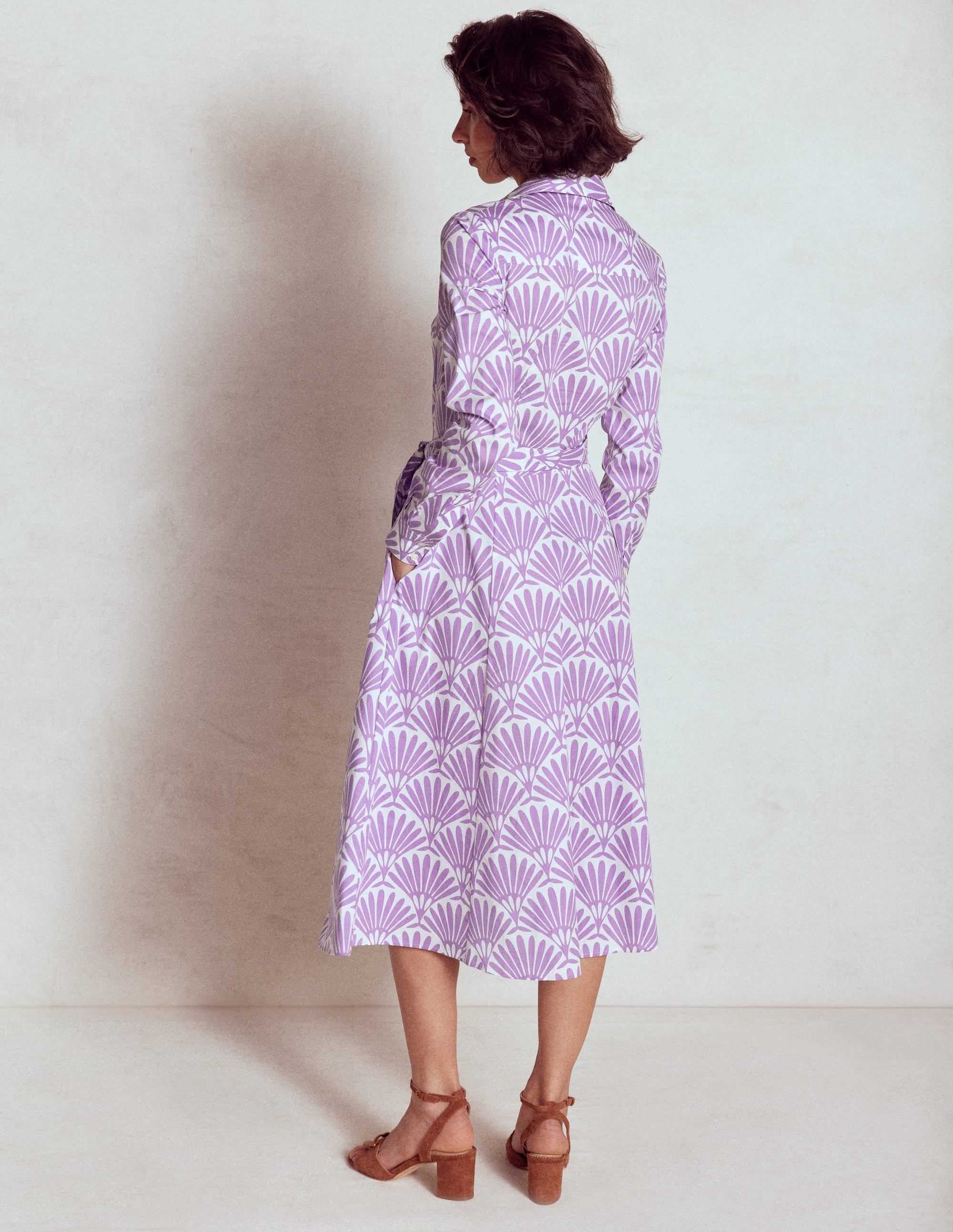 Robe-chemise midi Amy en coton-Joli violet, motif Deco Palm - Image 3