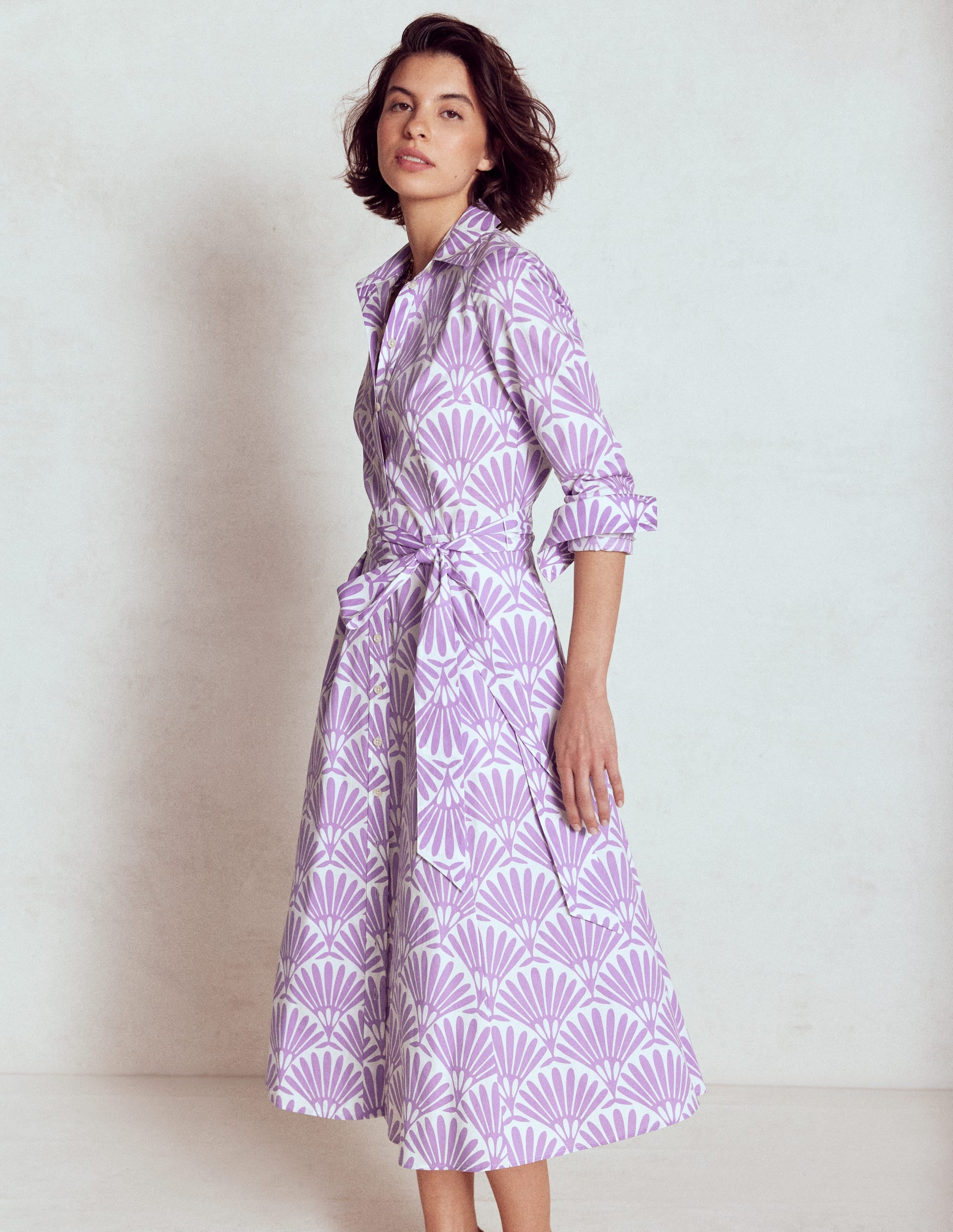 Robe-chemise midi Amy en coton-Joli violet, motif Deco Palm - Image 4