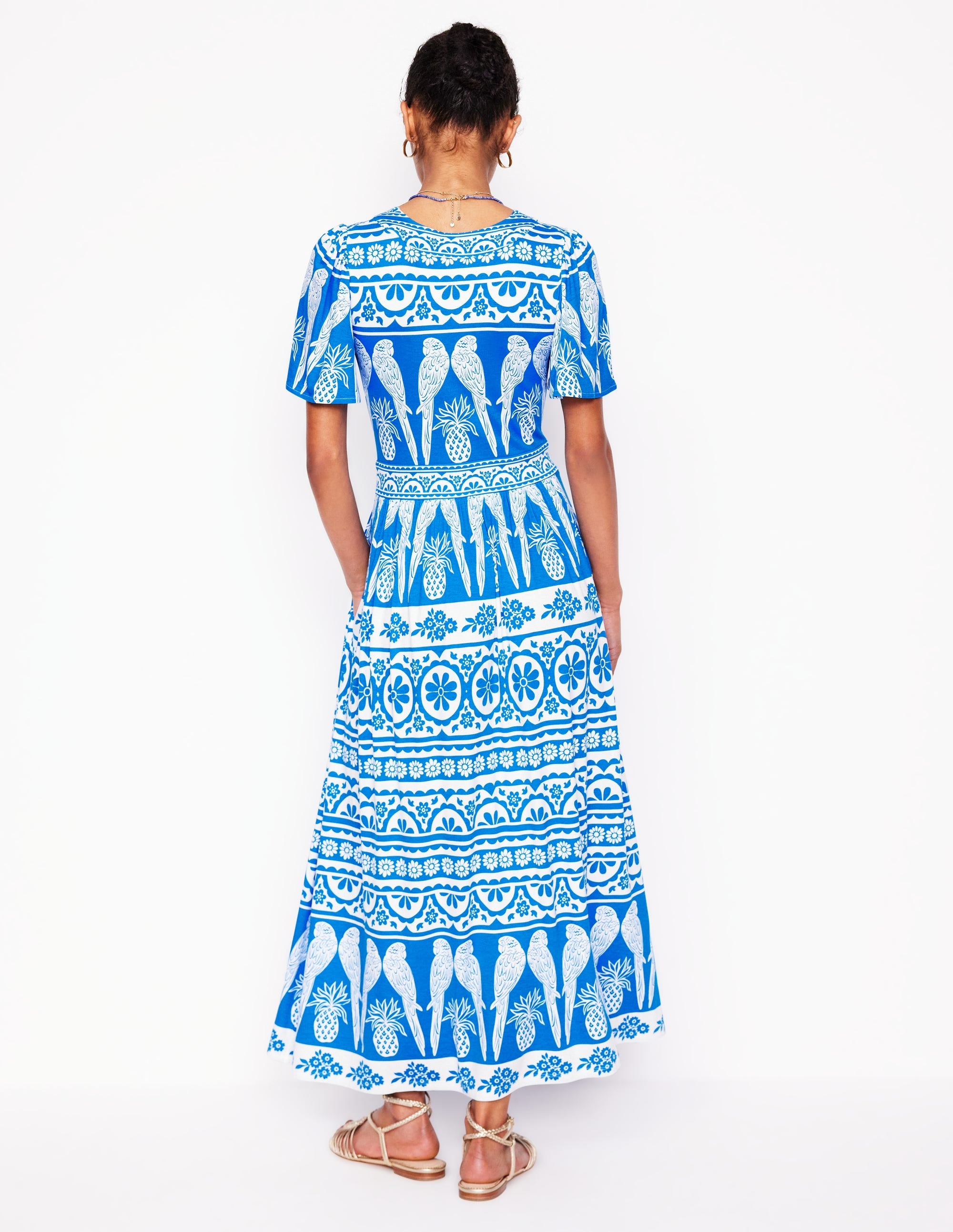 Ellie Wallendes Maxi-Teekleid-Himmelblau, Tropische Ornamente - Image 3