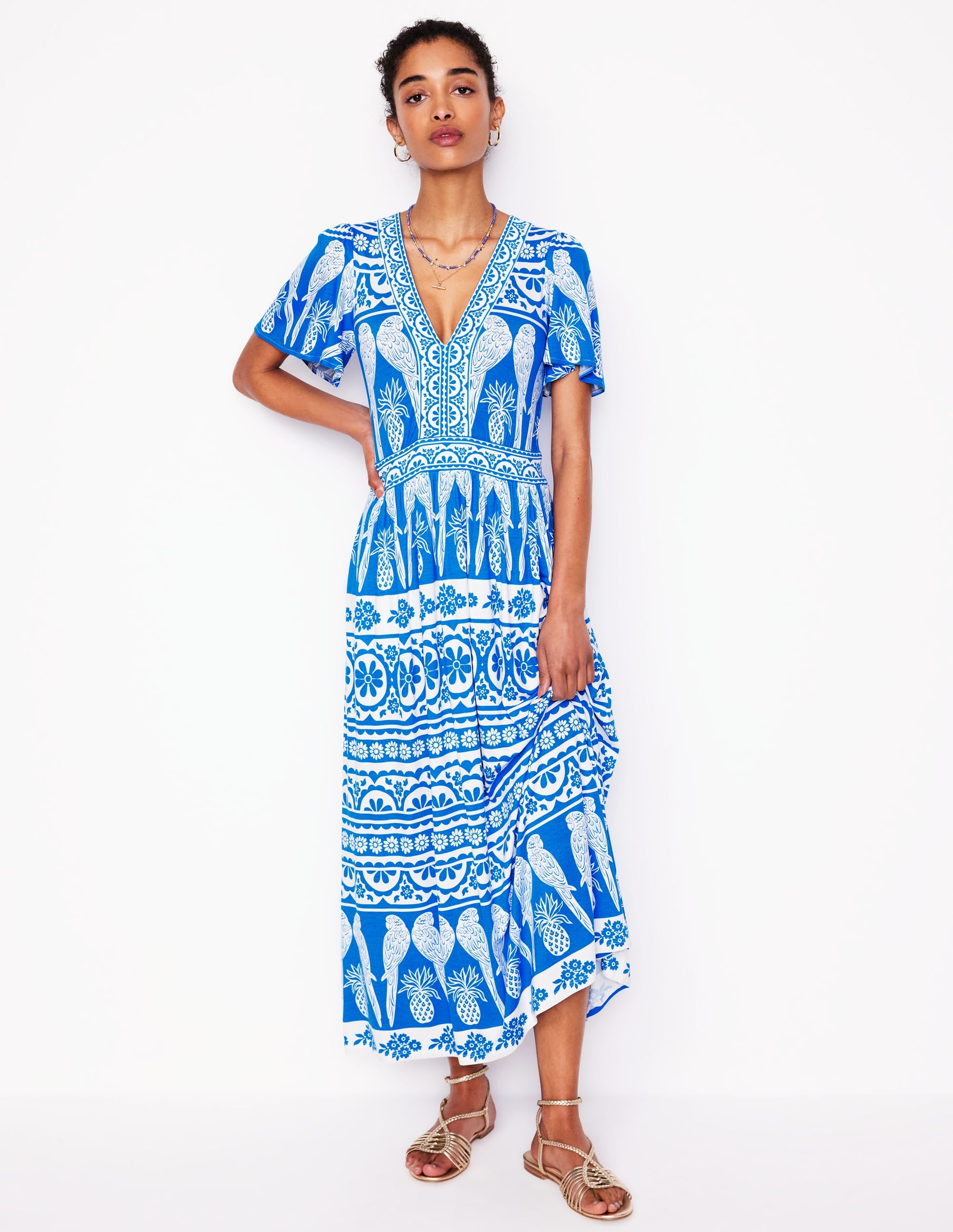 Ellie Wallendes Maxi-Teekleid-Himmelblau, Tropische Ornamente - Image 4