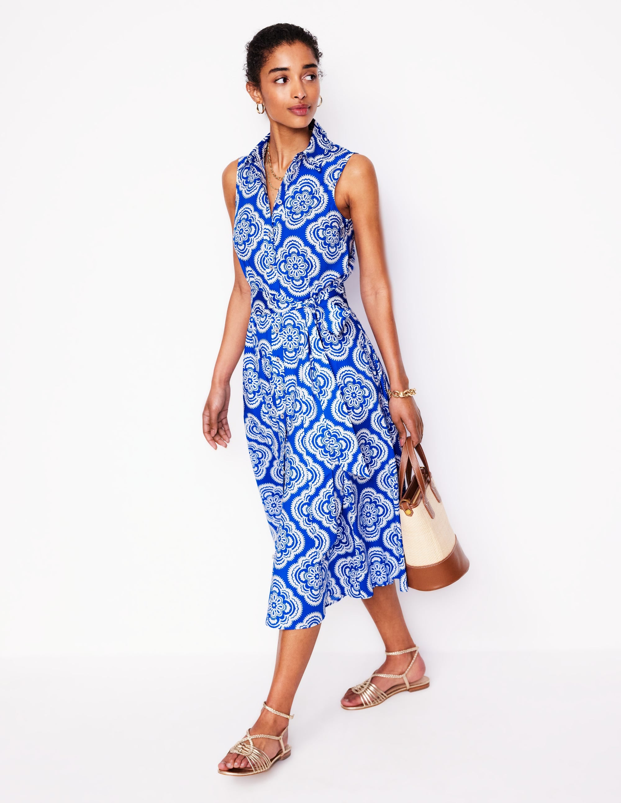 Robe-chemise Amy sans manches-Bleu galerie, motif Botanic Blush - Image 1