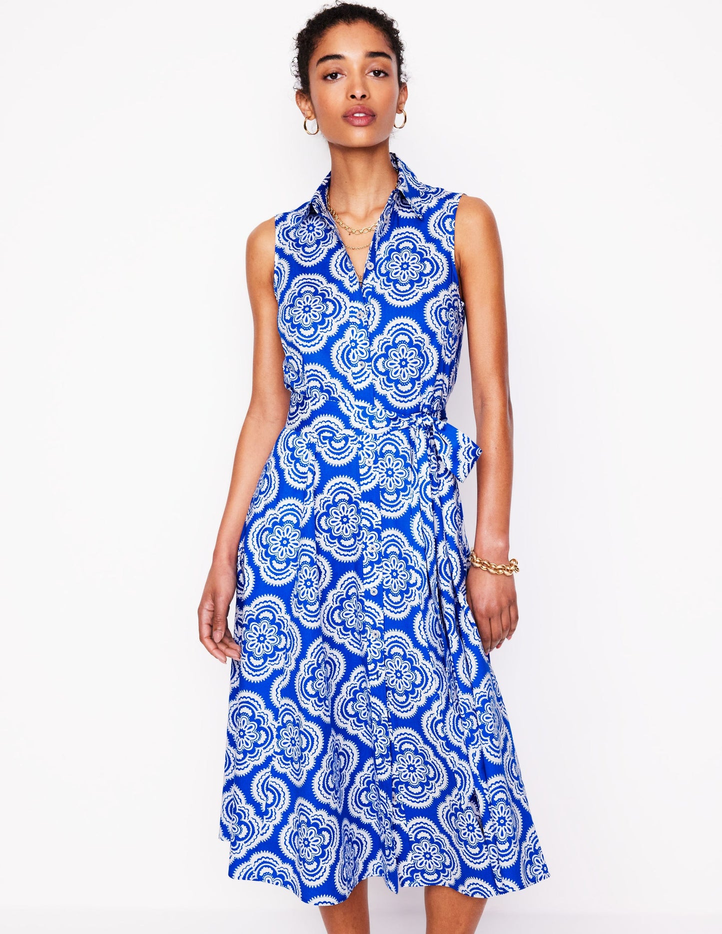 Robe-chemise Amy sans manches-Bleu galerie, motif Botanic Blush