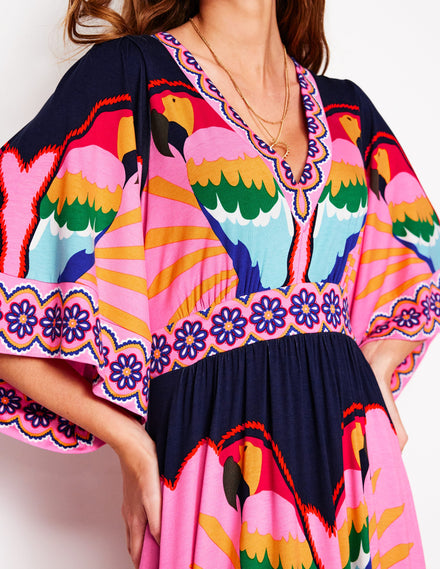 Maya Jersey-Maxikleid im Kimono-Stil-Bunt, Paradies-/Papageienmuster