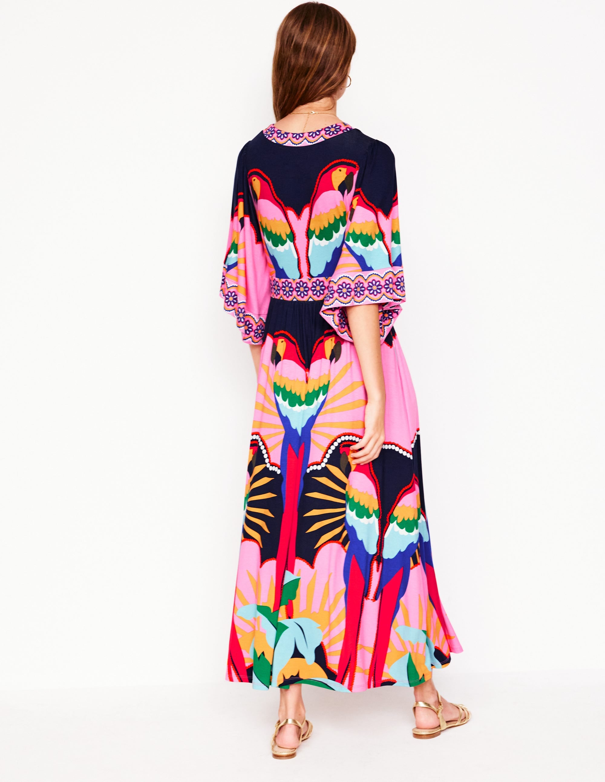 Maya Jersey-Maxikleid im Kimono-Stil-Bunt, Paradies-/Papageienmuster - Image 3