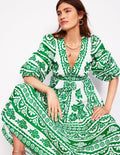 Lola Blouson-Maxikleid-Smaragdgrün, Tropenornament