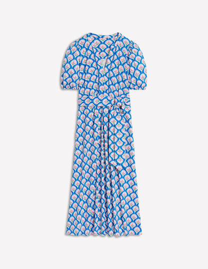 Sofia Jersey-Midikleid mit Besatz-Leuchtendes Blau, Blütenterrasse