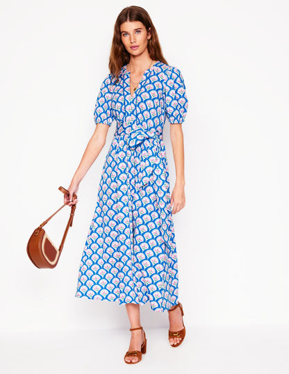 Sofia Jersey-Midikleid mit Besatz-Leuchtendes Blau, Blütenterrasse