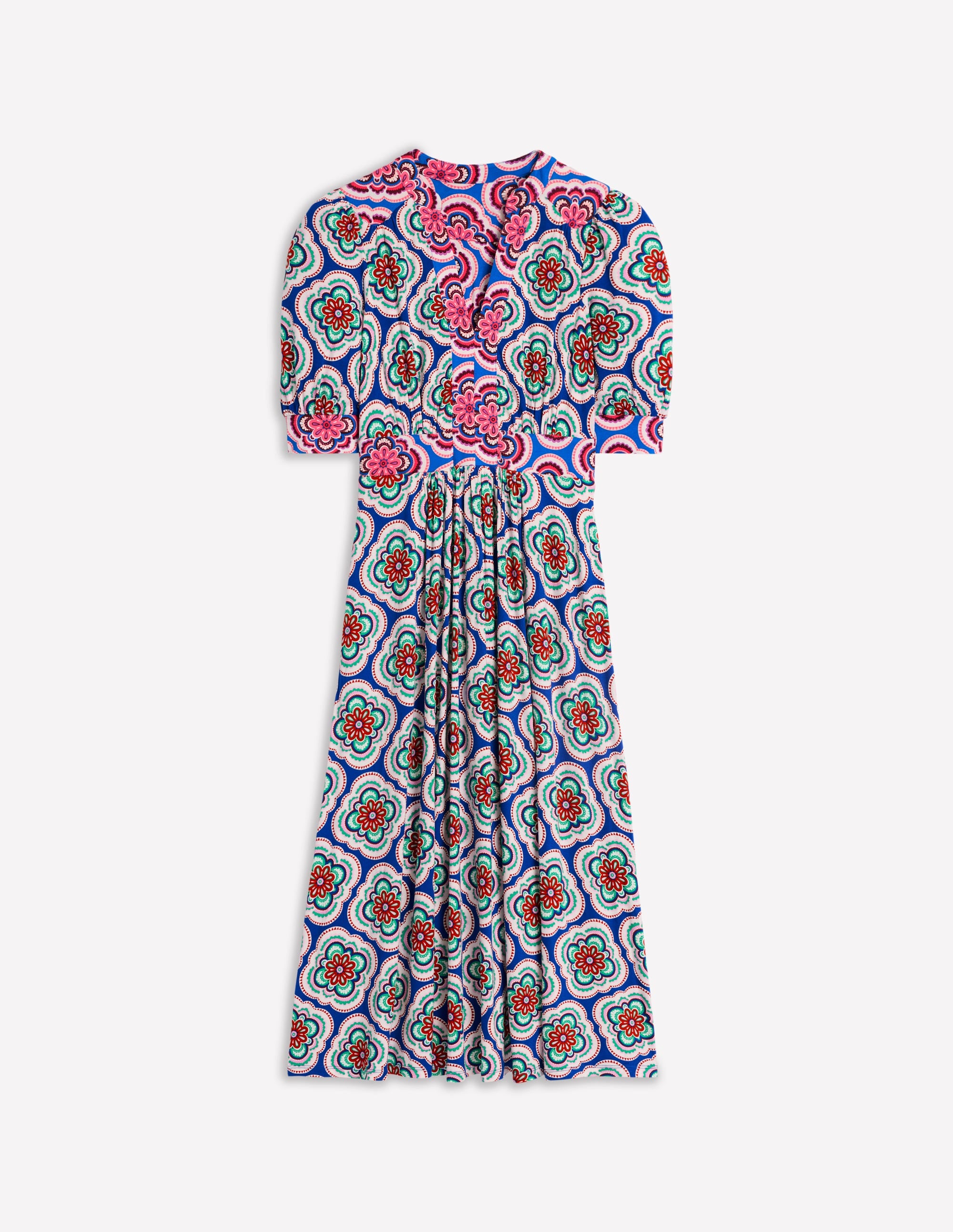 Lily Midi-Teekleid aus Jersey-Leuchtendes Blau, Botanic Blush-Motiv - Image 6