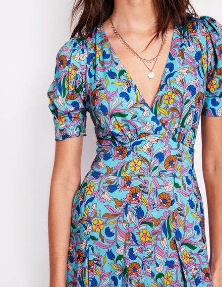 Kristen Plissiertes Jerseykleid-Blau, Bezaubernde Rebe