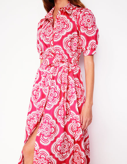 Alexa Maxi-Hemdblusenkleid-Rosa Pfingstrose, Botanic Blush-Motiv