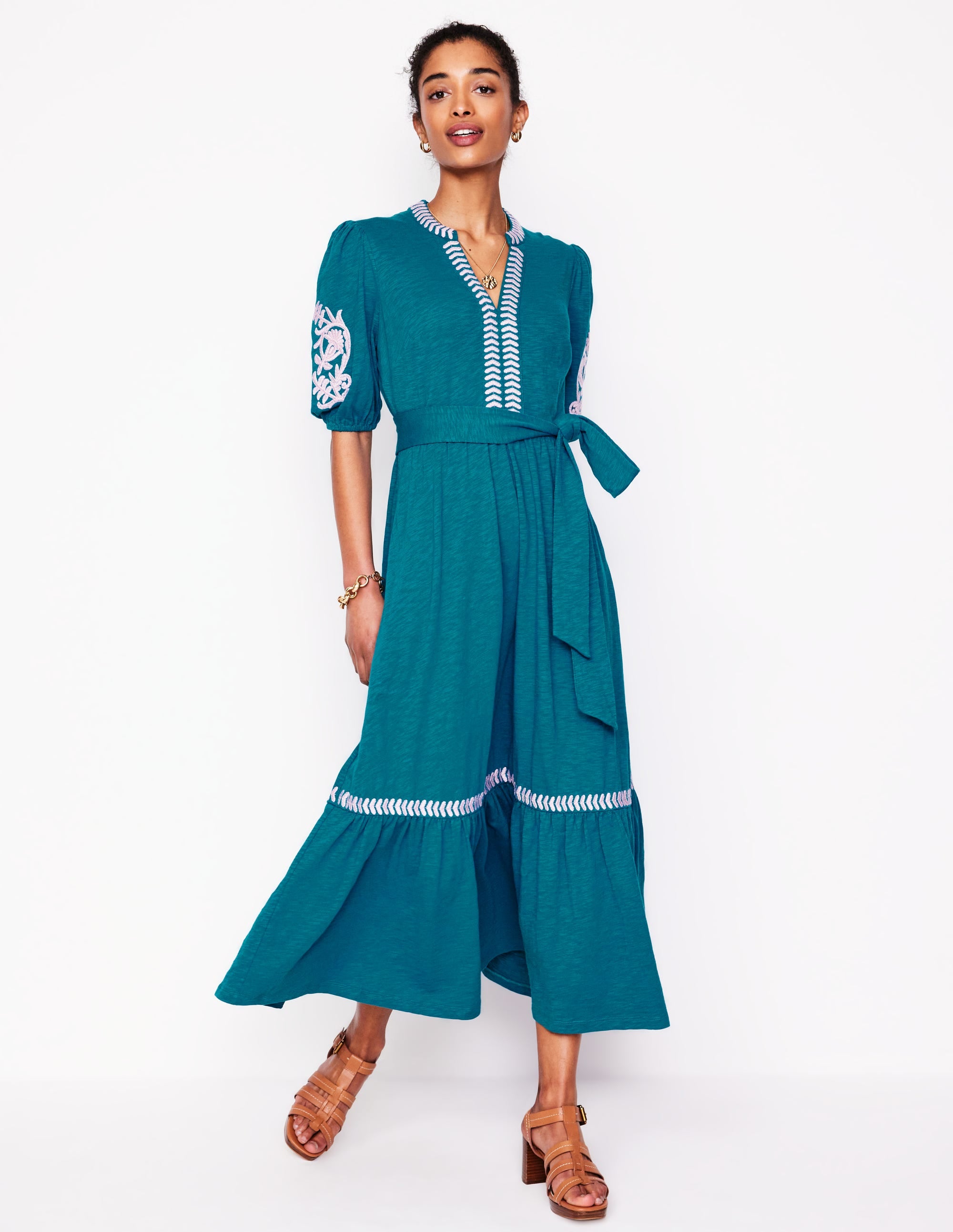Amara Besticktes Jerseykleid-Tiefseeblau, Wiesenrosa - Image 4