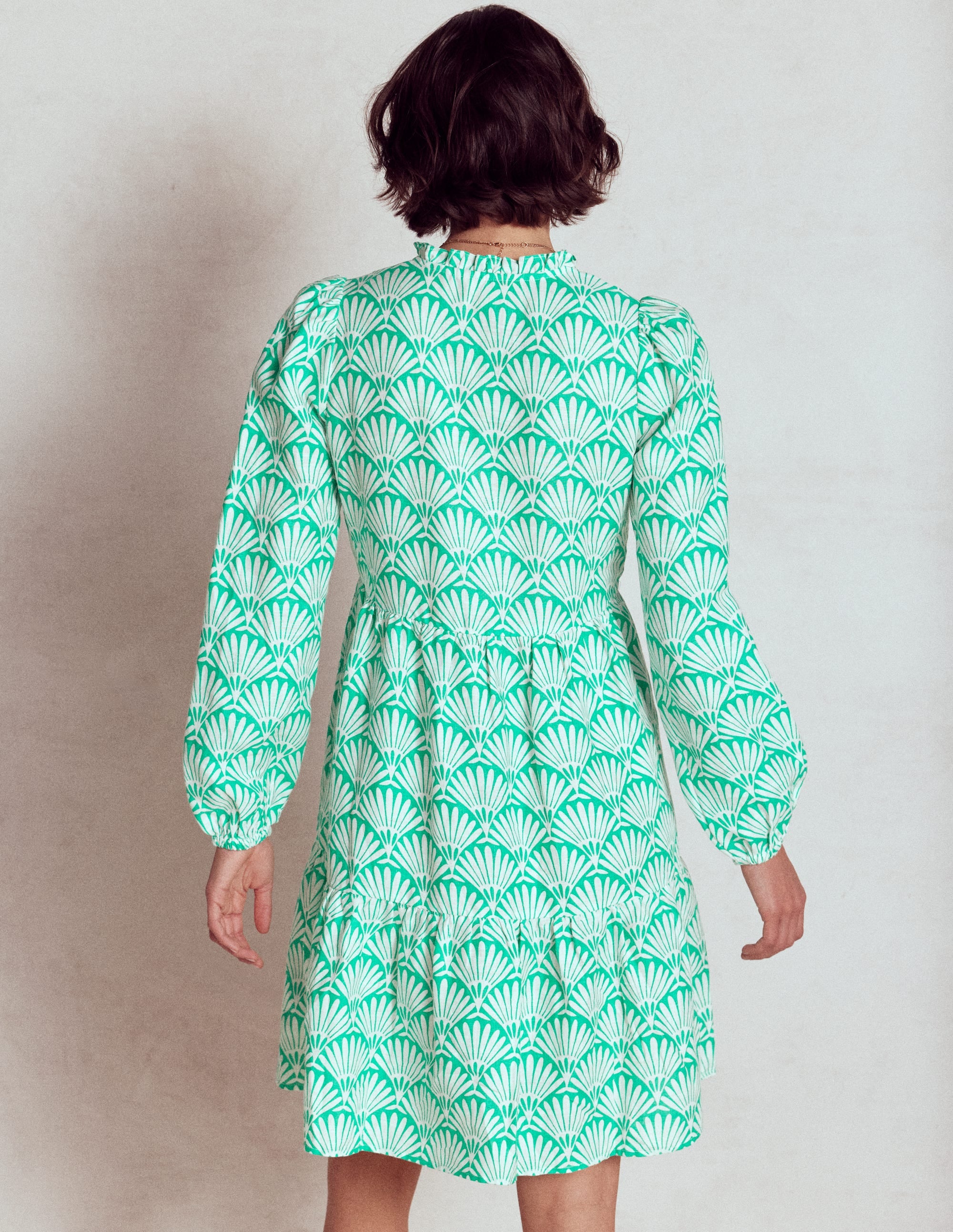 Mini-robe Esme en lin-Bleu aigue-marine, motif Deco Palm - Image 2