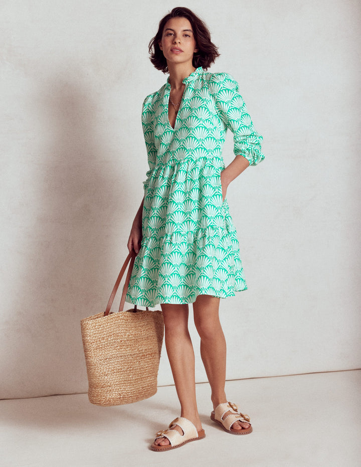 Esme Minikleid aus Leinen-Aquamarinblau, Deko-Palme