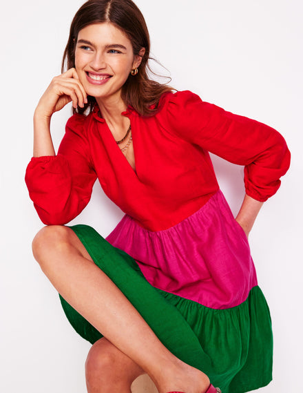 Esme Kurzes Leinenkleid-Blockfarben