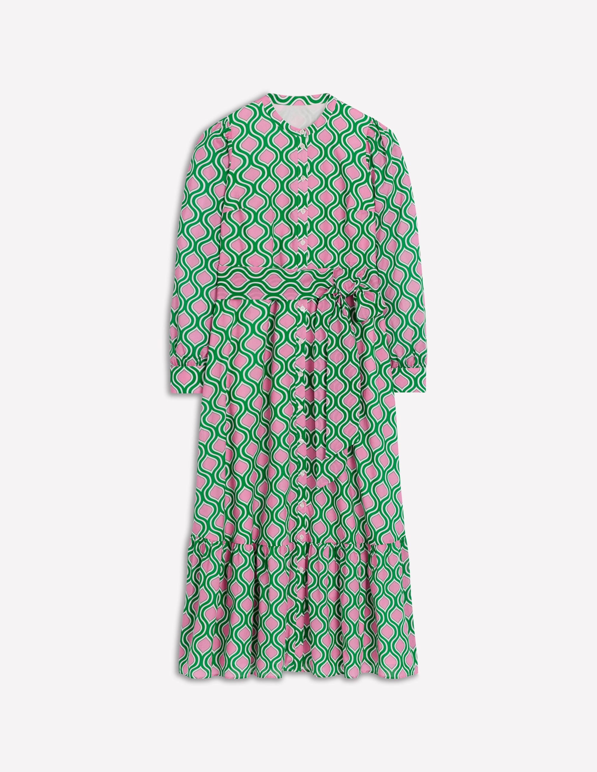 Mia Gestuftes Hemdblusenkleid-Smaragdgrün, Geo-Spalier - Image 6