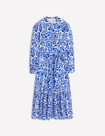 Mia Gestuftes Hemdblusenkleid-Galerie-Blau, Weinstein