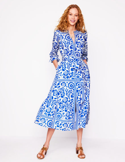 Mia Gestuftes Hemdblusenkleid-Galerie-Blau, Weinstein