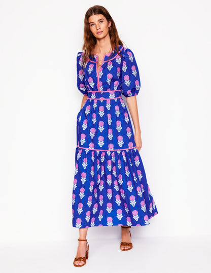 Rhea Besticktes Midikleid-Galerie-Blau, Dahlienzweig