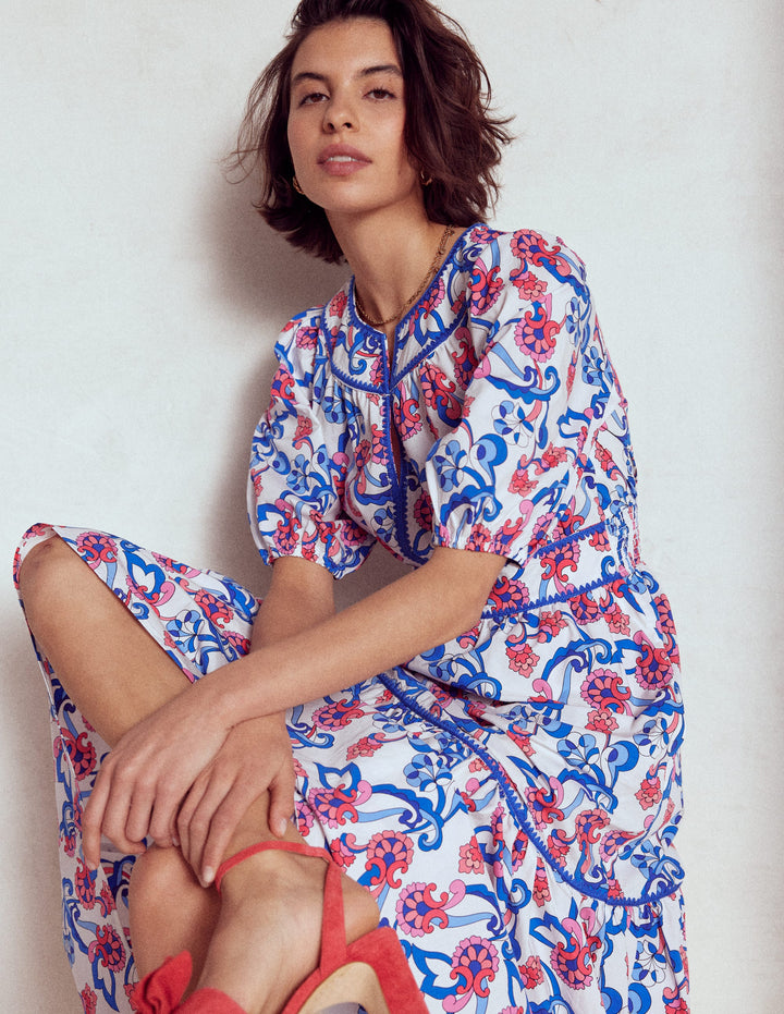 Robe midi Rhea brodée-Ivoire, motif Foliage Trail