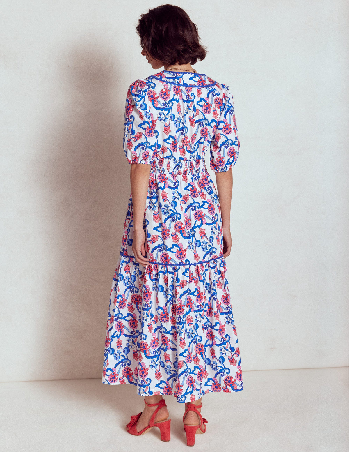 Rhea Embroidered Midi Dress-Ivory, Foliage Trail - Image 4