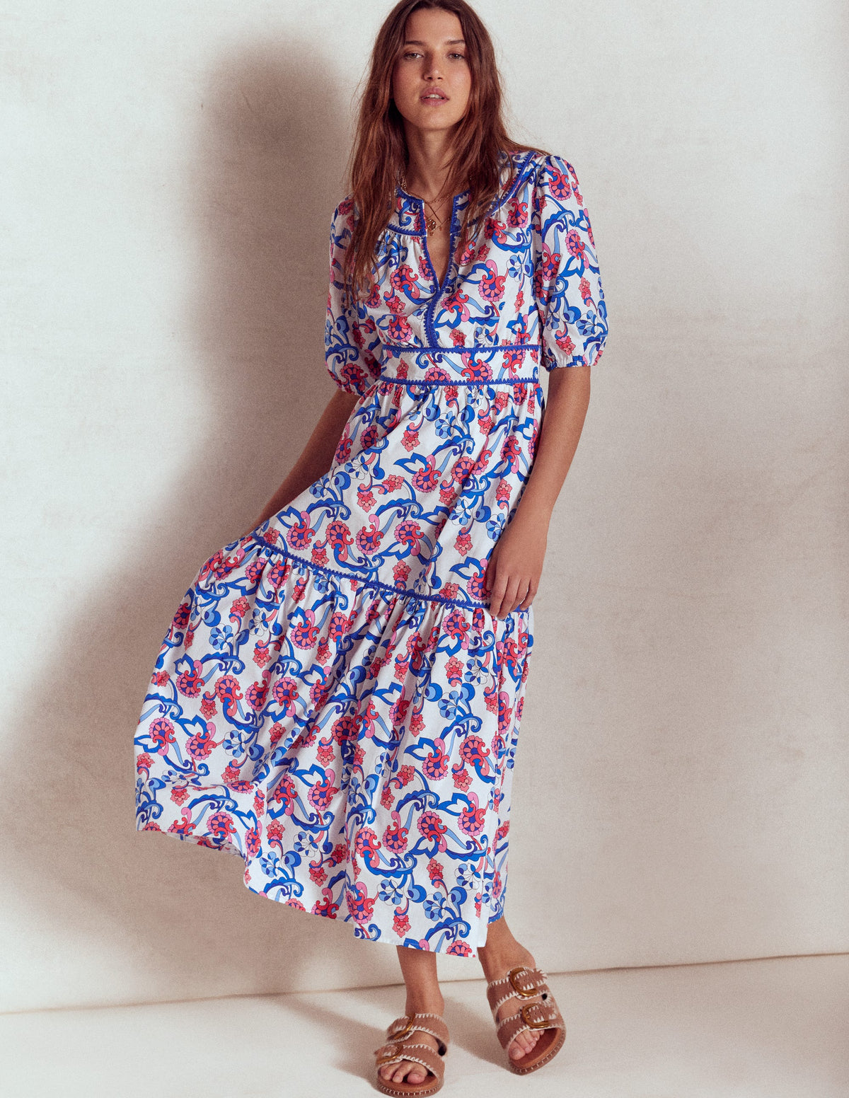 Rhea Embroidered Midi Dress-Ivory, Foliage Trail - Image 6
