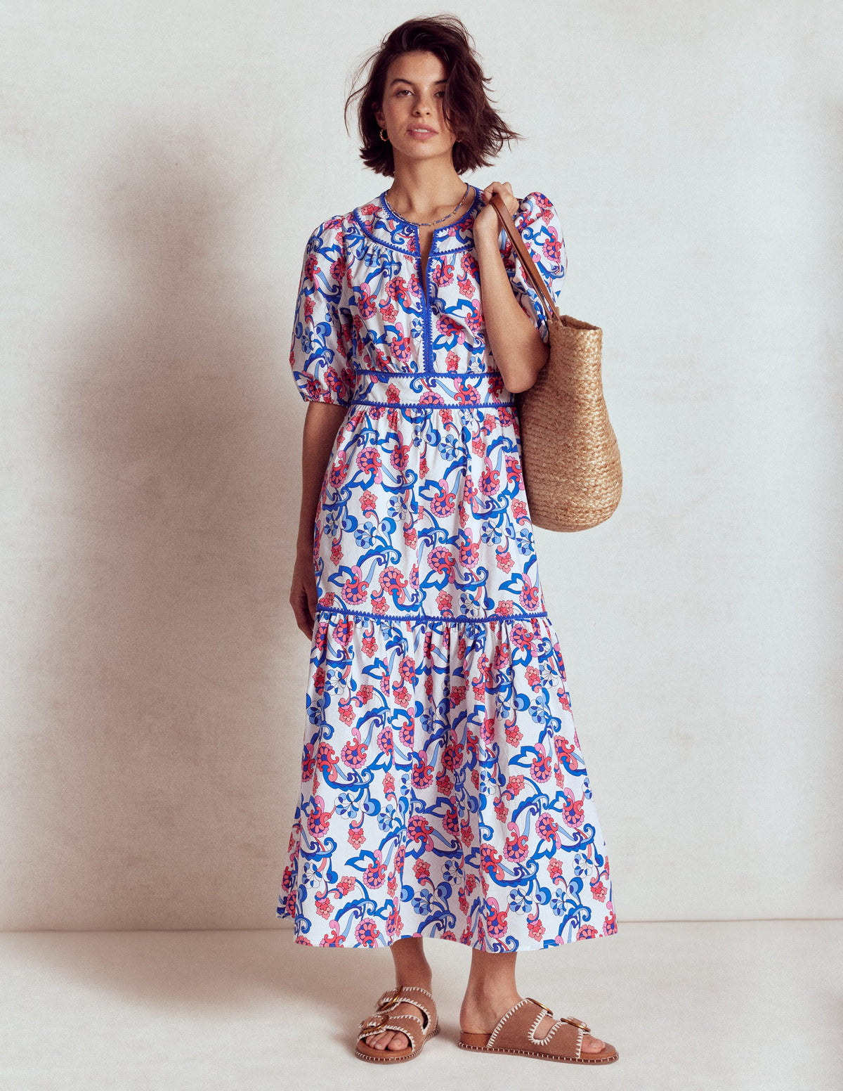 Rhea Embroidered Midi Dress-Ivory, Foliage Trail - Image 7